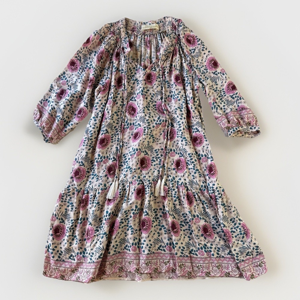 Natalie Martin Stevie Tassel Dress XS Blush Floral Boho Resort Rayon $325